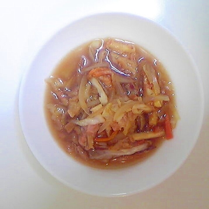 かき揚げ、キャベツ、玉ねぎの甘辛煮